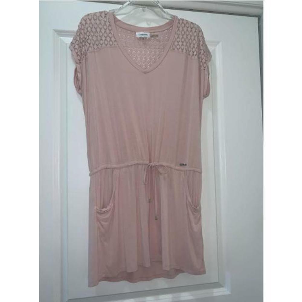Calvin Klein Crochet-Shoulder Tunic Cover Up BLUSH NECTAR Small/Medium